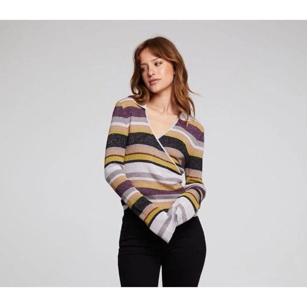 Anthropologie NEW Women Small Chaser Striped Flare Sleeve Top Retro Fall Chic